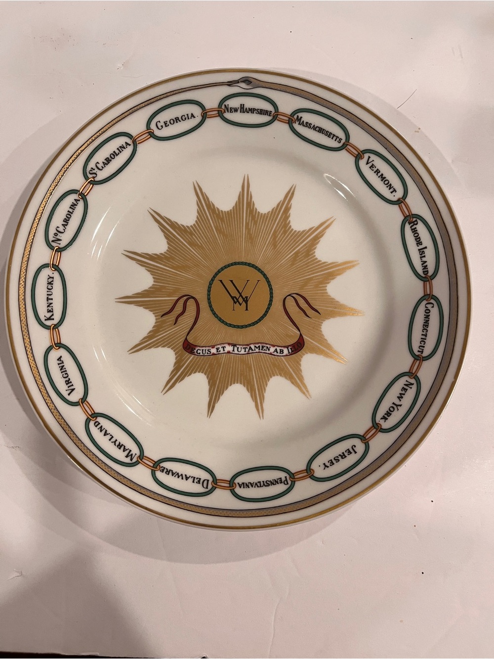 The White House Danbury Mint Gold Sunburst and Green-Trim State Emblem Plate